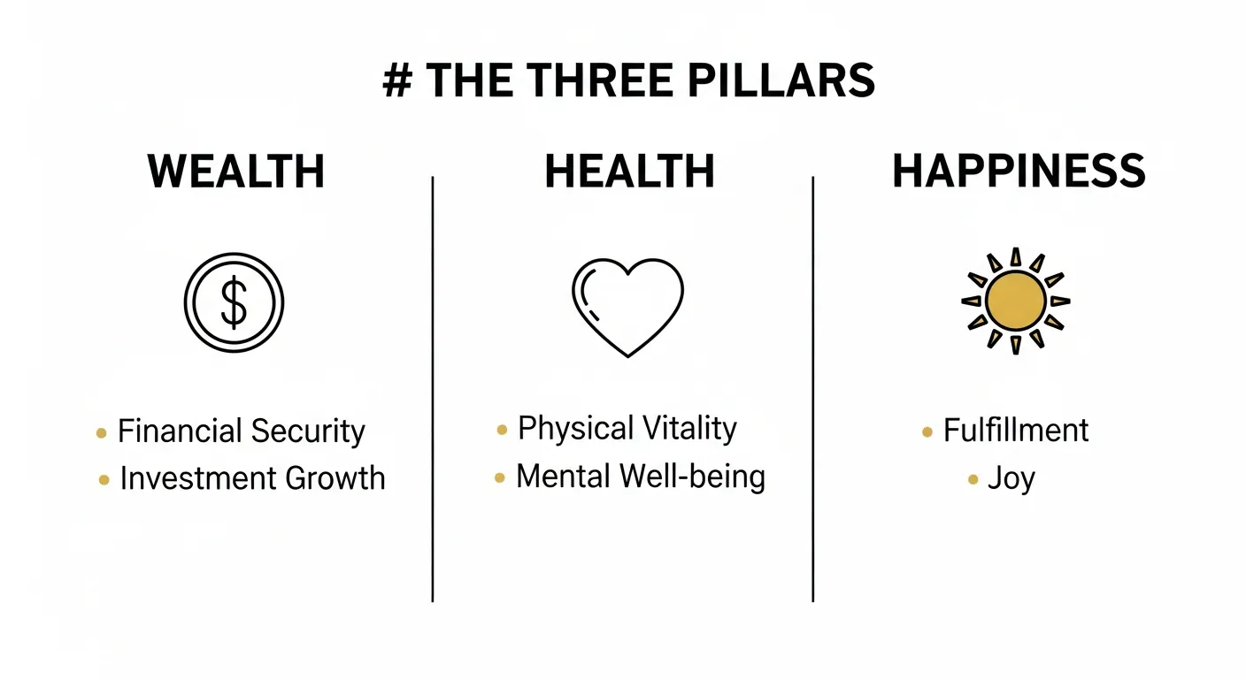 Wealth + Health + Happiness: Three Pillars