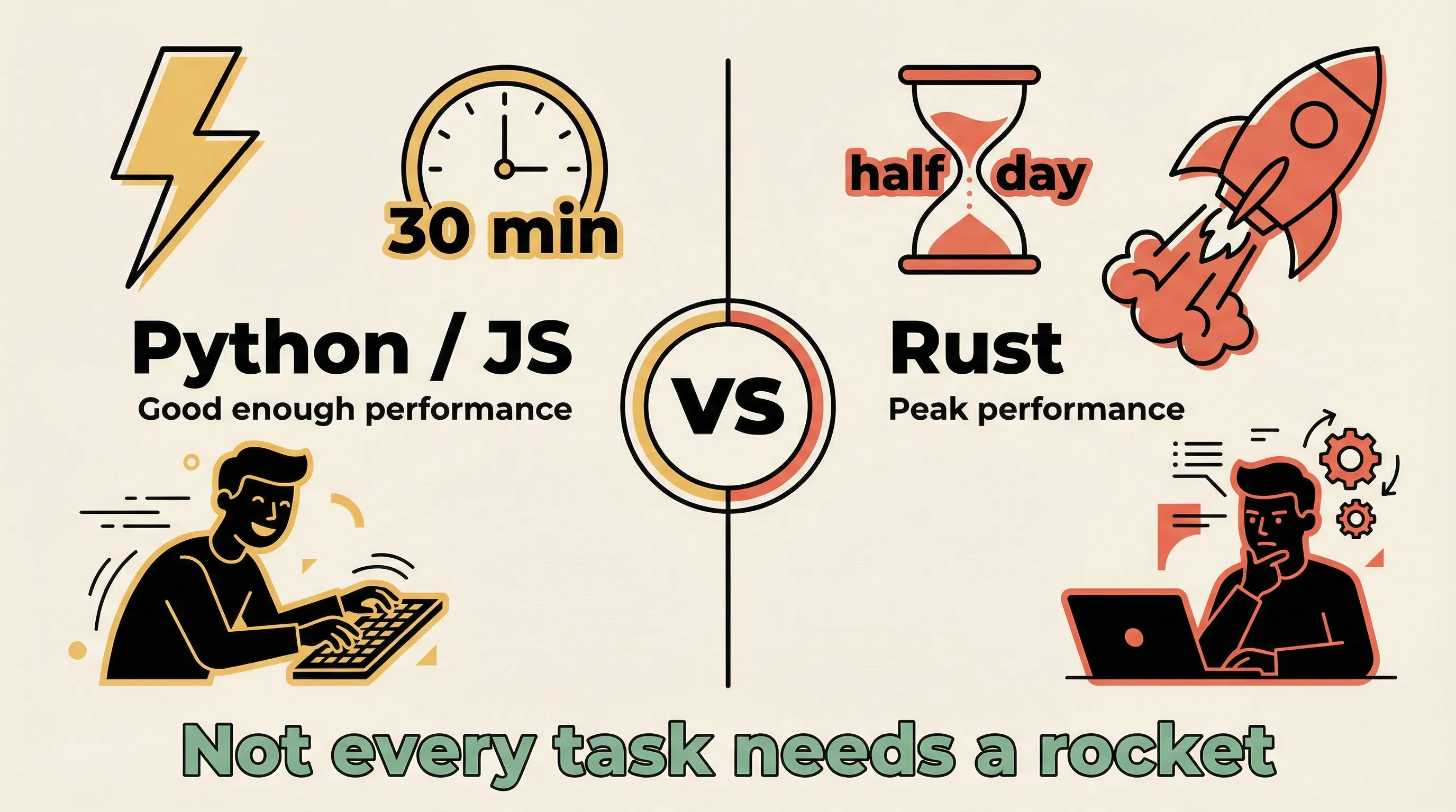 Rust vs Python/JS tradeoff: peak performance vs development speed